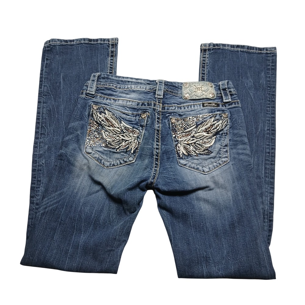 Miss Me Bootcut Jeans Womens 29 Blue Wing Rhinestone ME8385BL Y2K Denim